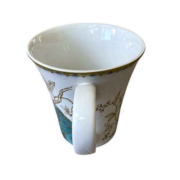 222 Fifth Peacock Garden Porcelain Mug Set of 4 Teal Gold Floral Scroll NEW - Picture 12 of 16